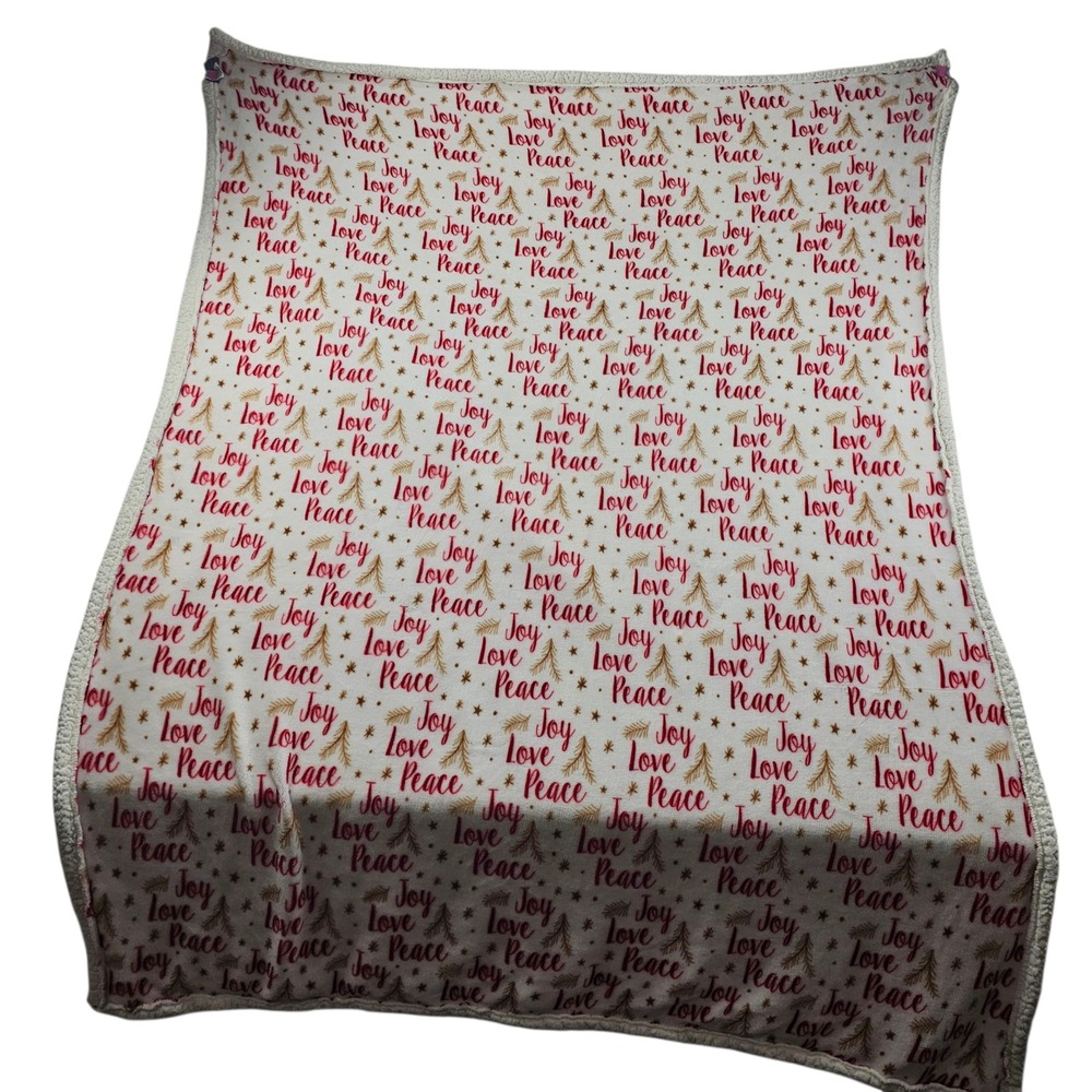 Christmas Holiday Joy‎ Peace Love Throw Blanket Ivory Red Gold Decor